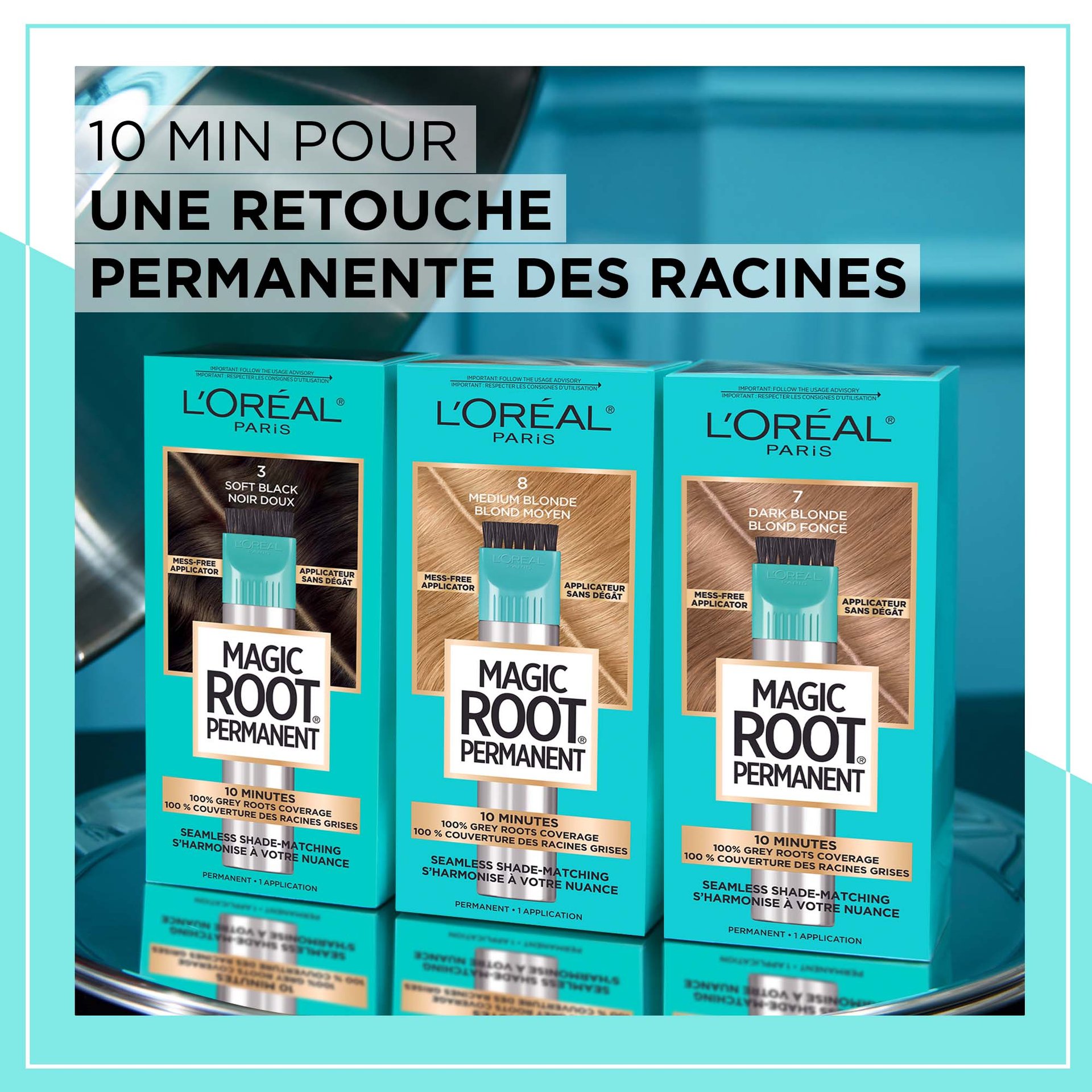 3 boites de coloration châtain et blonde Magic Root Permanent pour une coloration en 10 minutes